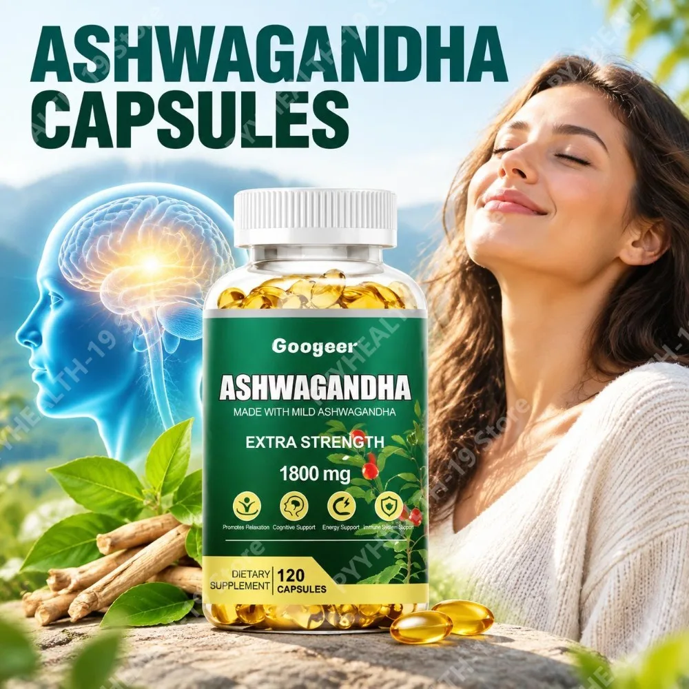 Ashwagandha Capsules 1800mg – Extra Strength with Mild Ashwagandha for Relaxation, Cognitive & Immune Support – 120 Ct - Googeer