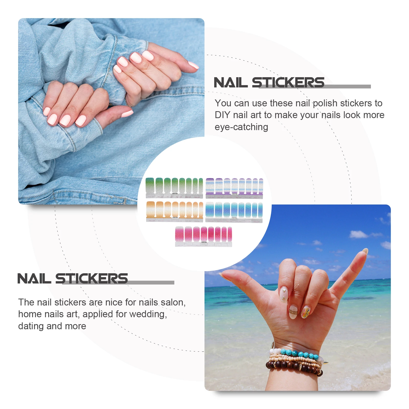 

5Pcs Nail Polish Strips Ultra Thin Stickers for Nail Art Decoration Wedding Home Salon Medium Press on Nails