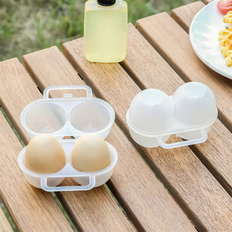 1 قطعة 2-خلية في الهواء الطلق المحمولة صندوق البيض علبة البيض البلاستيكية الثلاجة صندوق تخزين البيض امتصاص الصدمات ومكافحة قطرة تحميل البيض
