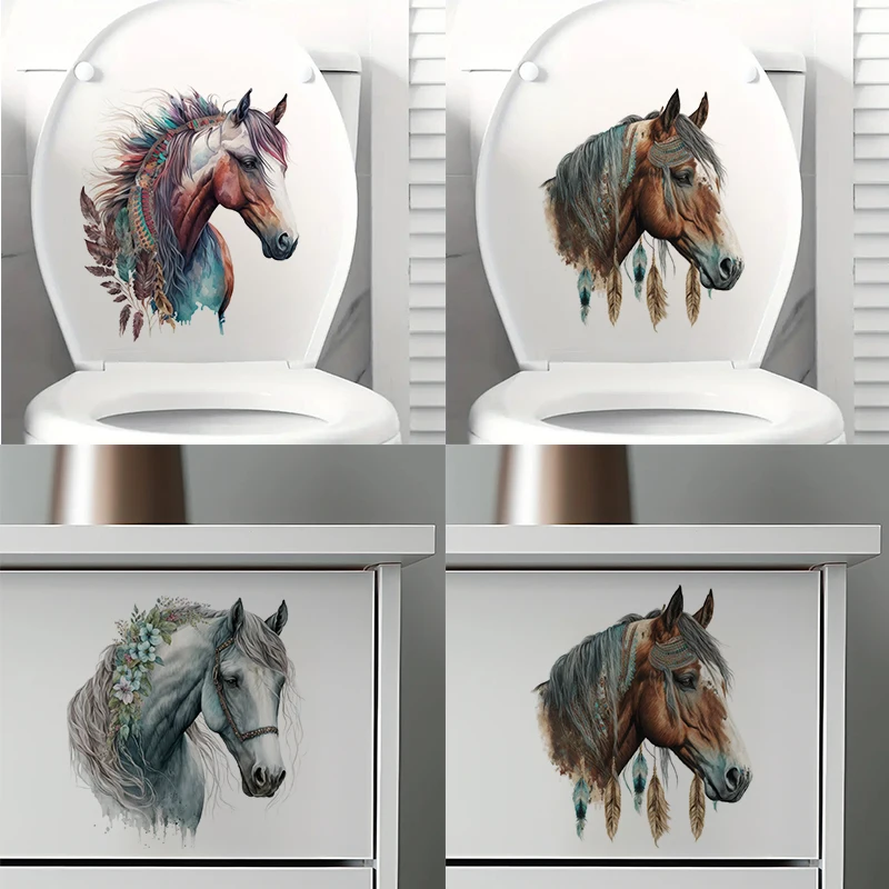 

1pc Boho Horse Decal, Toilet Lid Stickers, Used for Home, Cabinet, Door,Refrigerator, Car Decoration, Vinyl Decals