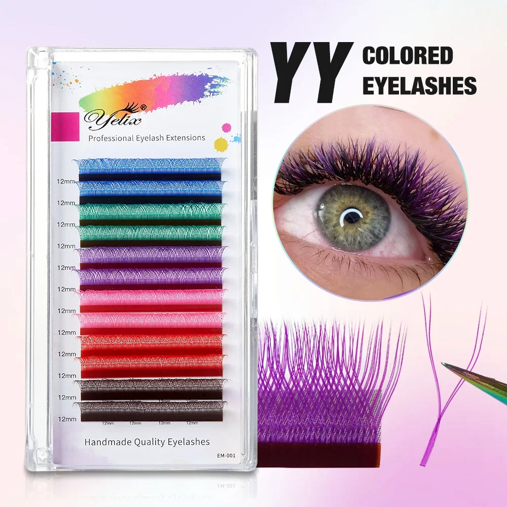 Yelix 0.07 YY Volume Color Lashes Mixed 8-12mm Dark Brown/Blue Y Volume Brazilian Colored Lashes for Eyelash Extension Supplies