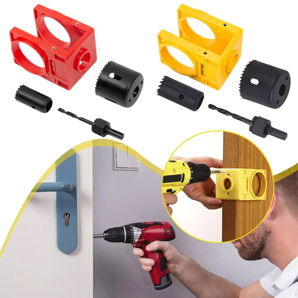 Conjunto de instalação de fechadura de porta de 1-3/8 "- 1-3/4" com modelo de guia, kit de serra de buraco de fechadura de porta para portas de madeira K1q4