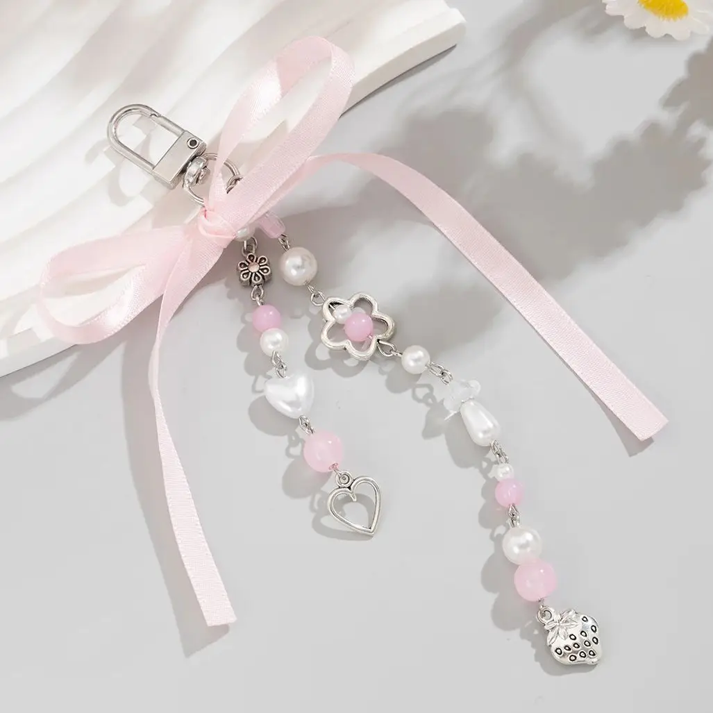 PuRui Zarte Schleife Herz Imitation Perle Schlüsselbund Kreative Lanyard Romantische Schlüsselring Handgemachten Schmuck Zubehör Geschenk Neue