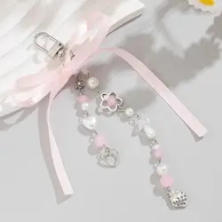 PuRui Delicate Bow Heart Imitation Pearl Keychain Creative Lanyard Romantic Keyring Handmade Jewelry Accessories Gift New