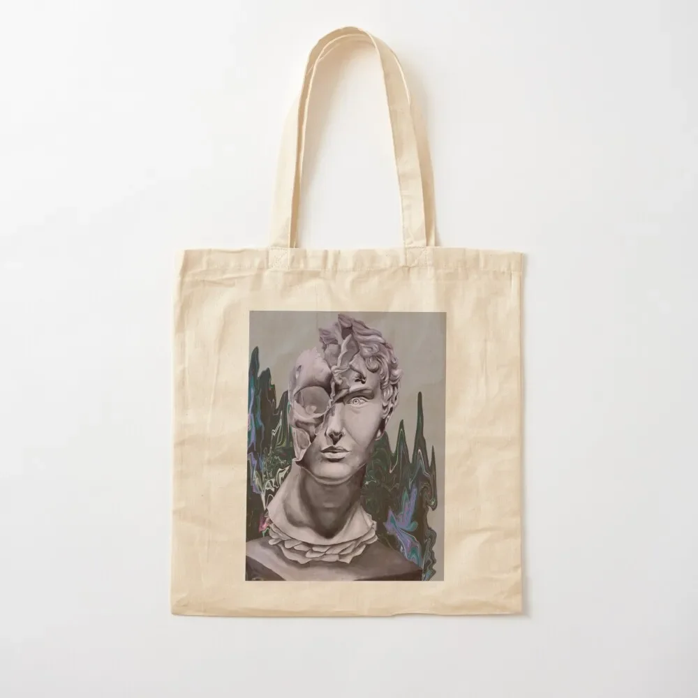 Split head sculpture painting with digital background Tote Bag Women's tote custom Canvas