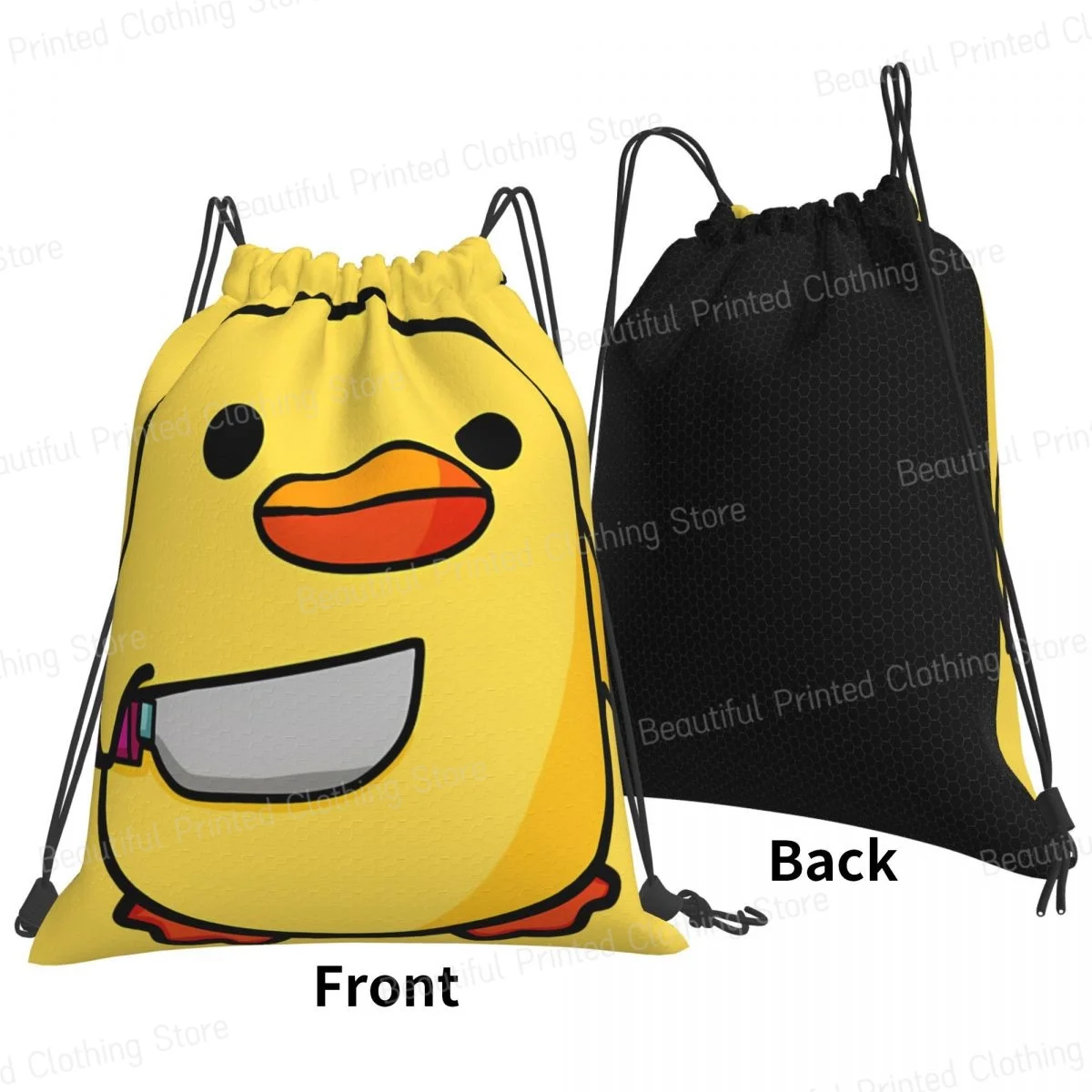 Duck With Knife Drawstring Bags Gym Sackpack Portable Water Resistant