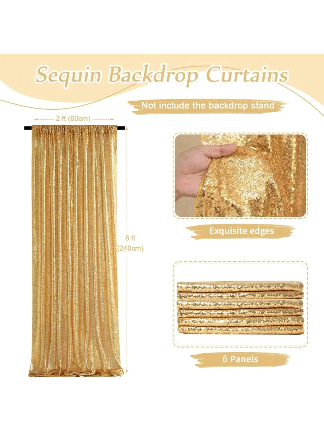 

Sequin Backdrop Curtains 2ft X 8ft 6 Panels Glitter Photography Background For Wedding Party