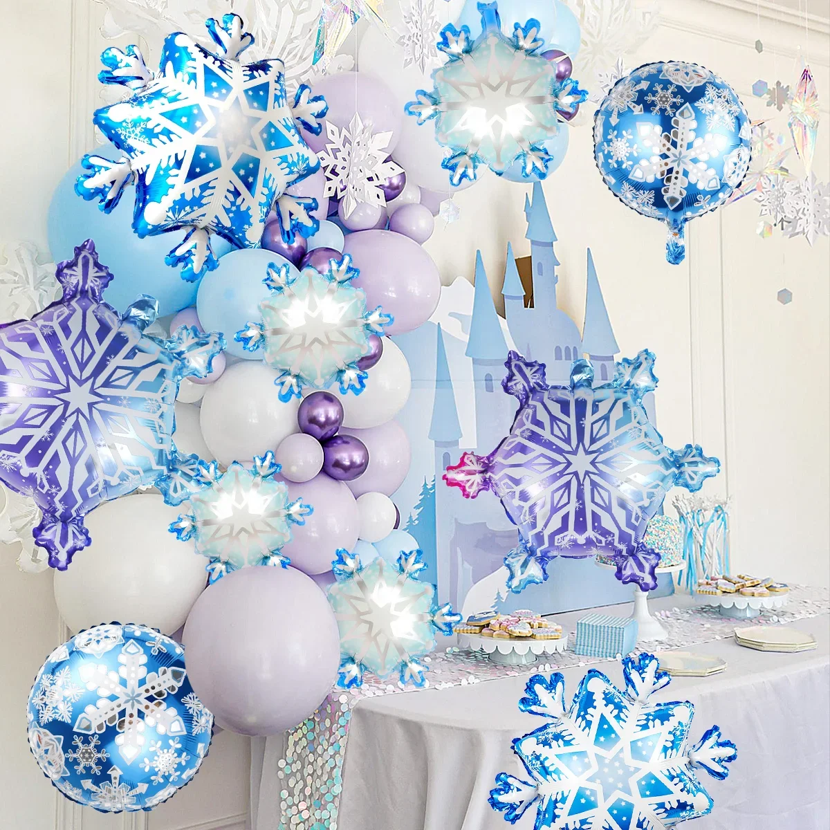 10 PCS Ice and Snow themed Balloons Set Winter Snowflakes Christmas Balloon Decoration Frozen Wonderland hanging  ballons view 5