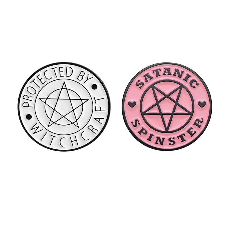

Protected By Witchraft Enamel Pins Creative Five Pointed Star Brooches Lapel Badges Funny Jewelry Decorative Gift for Friends