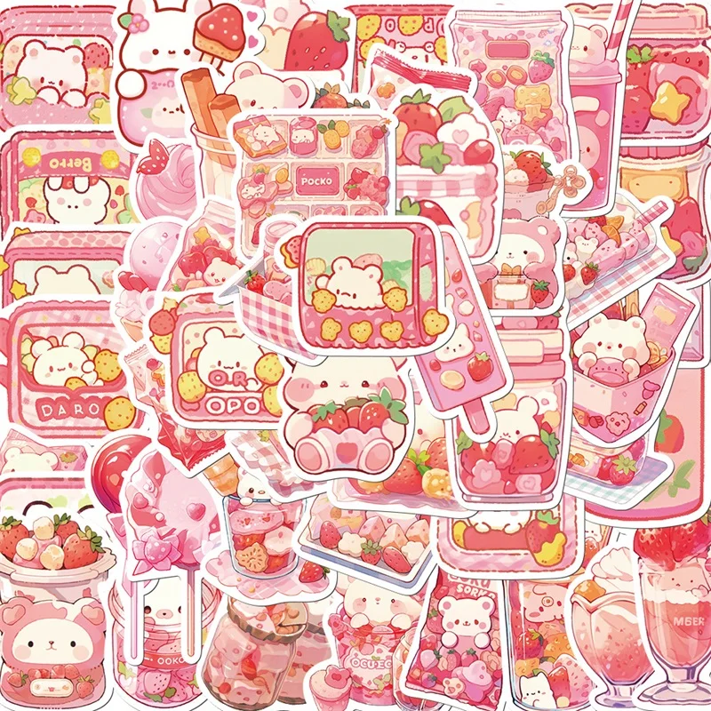 10/30/50 SZTUK Urocze Różowe Naklejki z Jedzeniem z PVC Estetyczna Dekoracja Scrapbooking Koreańskie Artykuły Papiernicze