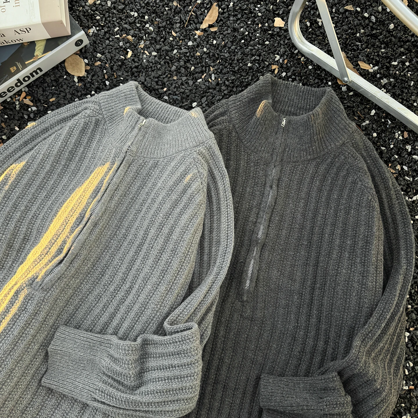 

Zipper Knitted Sweater Men's Texture High-End Feel Striped Lazy Sle Inner Wear Casual Couple Overhead Knitted Woolen