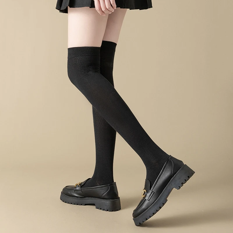 Black White Cotton Socks School Uniform Highschool Girl JK Socks Halloween Lolita Cosplay Accessories Thigh Knee High Stockings