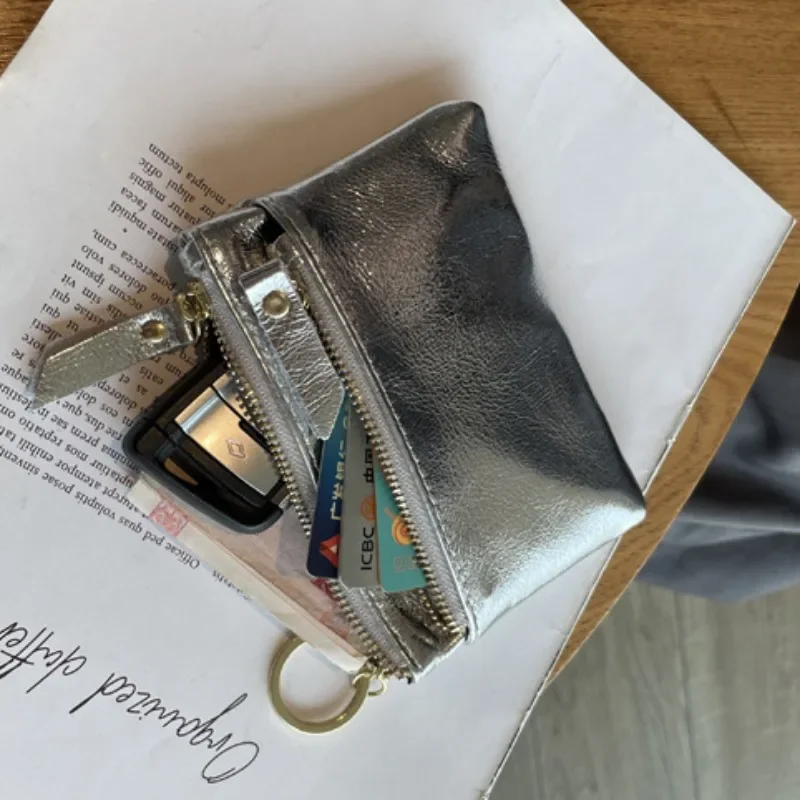 Xiuya Silber Mode Geldbörsen für Frauen Vintage Sommer Kleine Koreanische Stil Karte Brieftasche Elegante Y2k Designer Weibliche Ästhetische Taschen