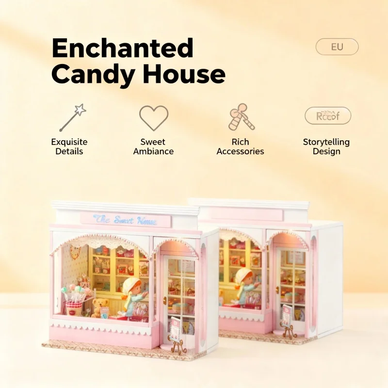 

OUZEY DIY Candy Cottage "Медвежья сказка": 3D деревянный конструктор-пазл для подростков - волшебный декор для стола и подарок