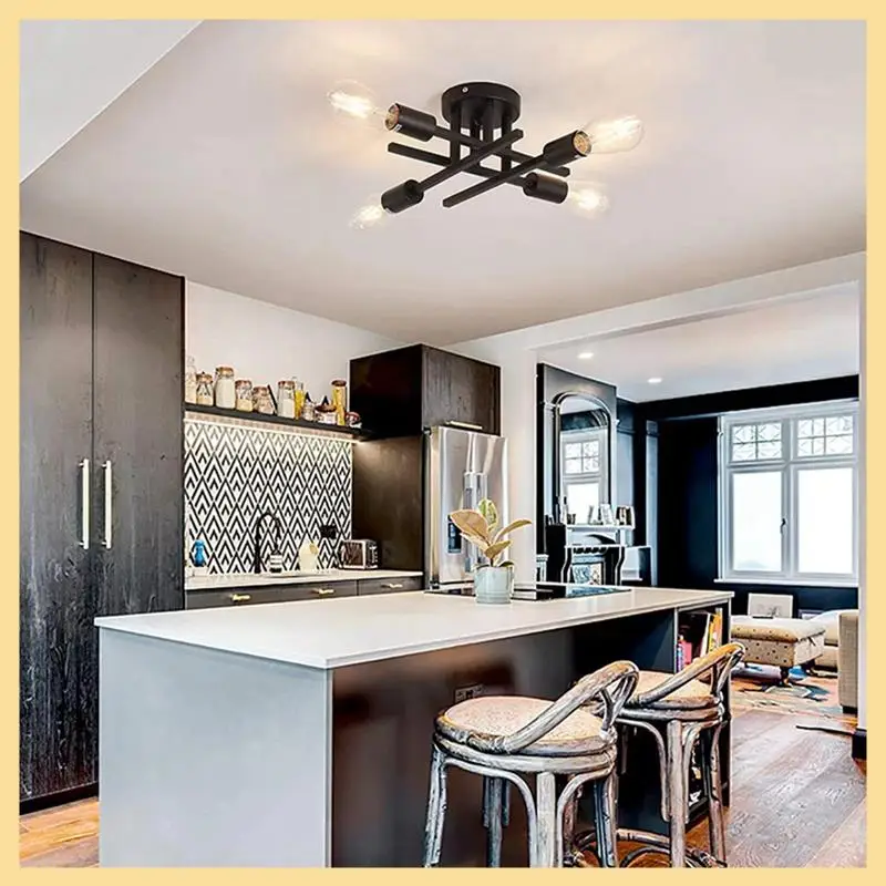 Industrial Style American Ceiling Lamp Corridor Aisle Living Room Chandelier Semi-Recessed Ceiling Lamp (Without Lamp)