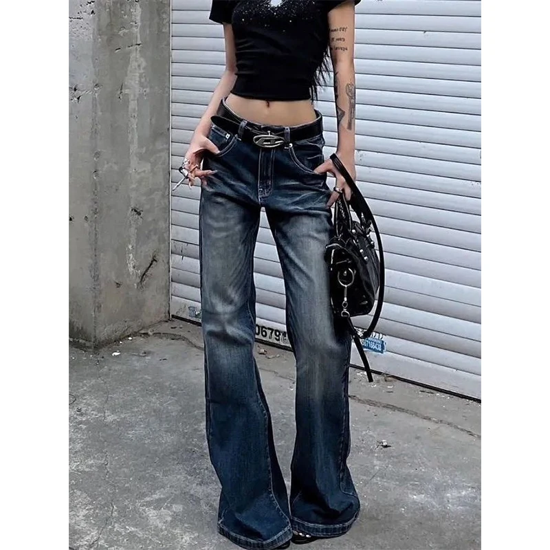 กางเกงยีนส์คาร์โก้ทรงวินเทจสไตล์ Y2K ยุค 2000 ล้างสีแบบวินเทจ ทรงขากว้างสไตล์อเมริกันเรโทร กางเกงยีนส์ทรงหลวมสไตล์ฮาราจูกุ กางเกงขายาวทรงแบ็กกี้ สตรีทแวร์สไตล์กยารุ