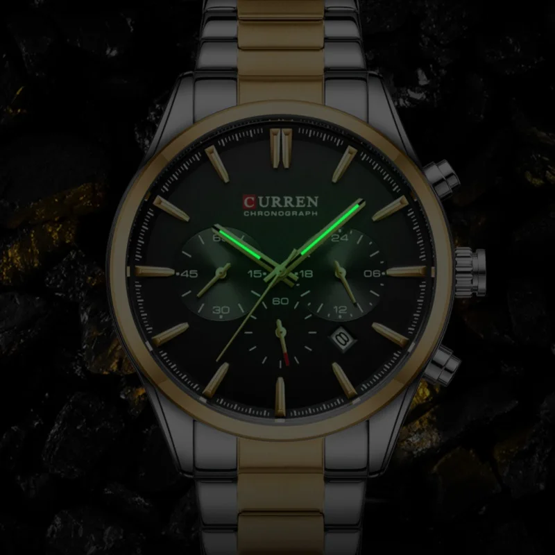 CURREN-reloj analógico de acero inoxidable para hombre, accesorio de pulsera de cuarzo resistente al agua con cronógrafo, calendario y esfera grande, complemento deportivo masculino de negocios, 8446