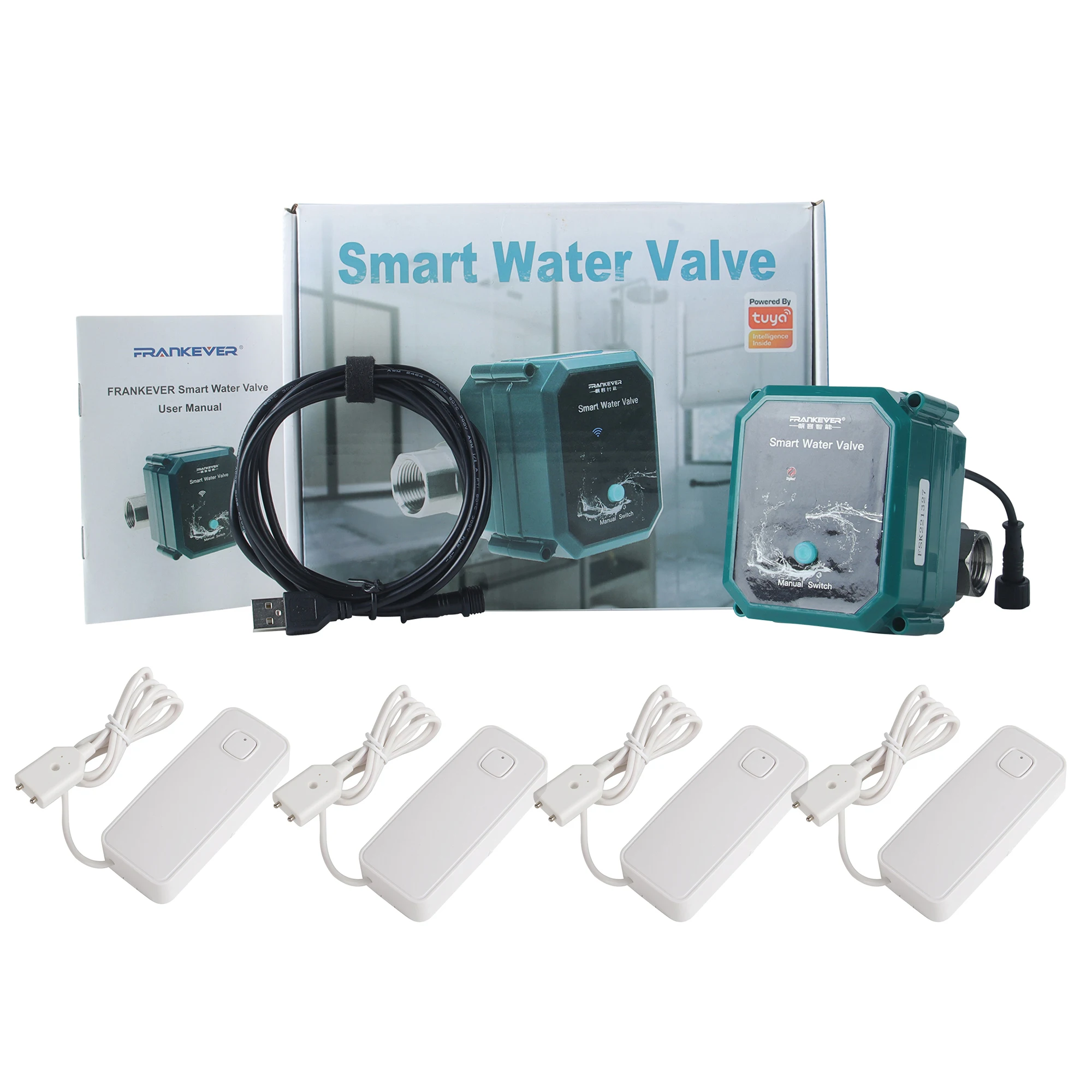 WIFI Automatic Water Leakage Detector Kit, Immersion Sensor with Shut-Off Valve SS304 and Phone APP Alarm for Emergency Response