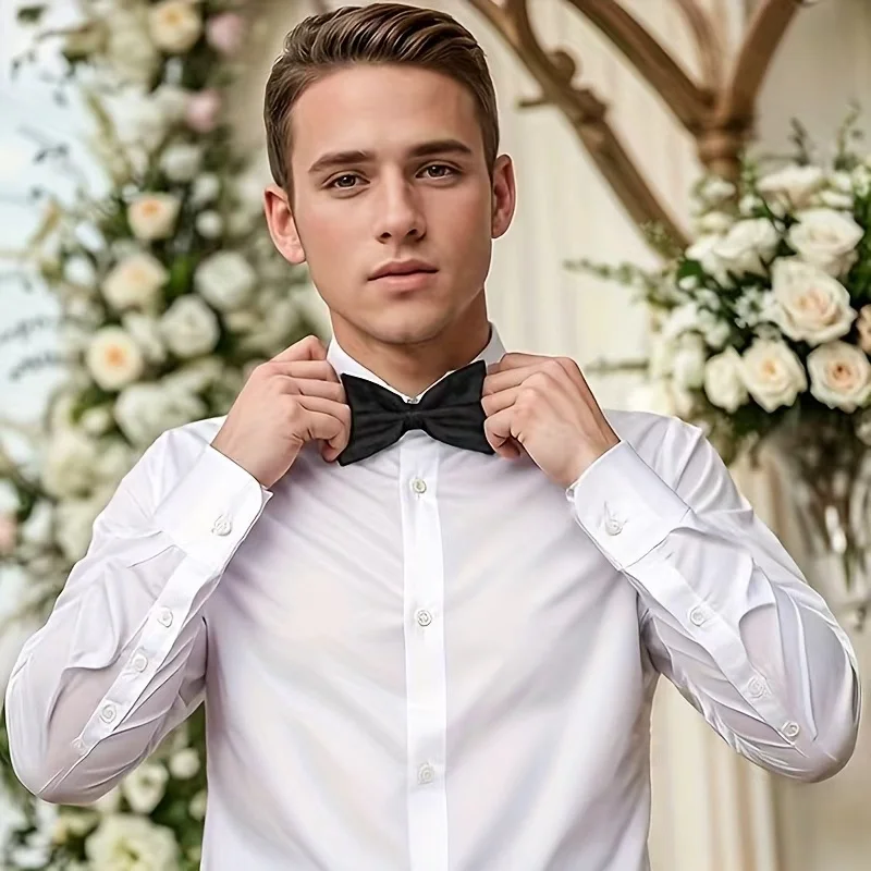 2Pcs/4Pcs/6Pcs Men's Double Layer Adjustable Bow Tie Solid Color Black Red Wedding Party Holiday Performance Disposable Bow Tie Catering Hotel Professional Bow Tie