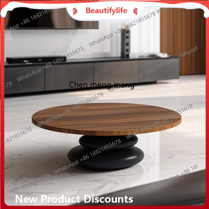 

Cobble shape round solid wood coffee table Italian minimalist living room home art creativity H