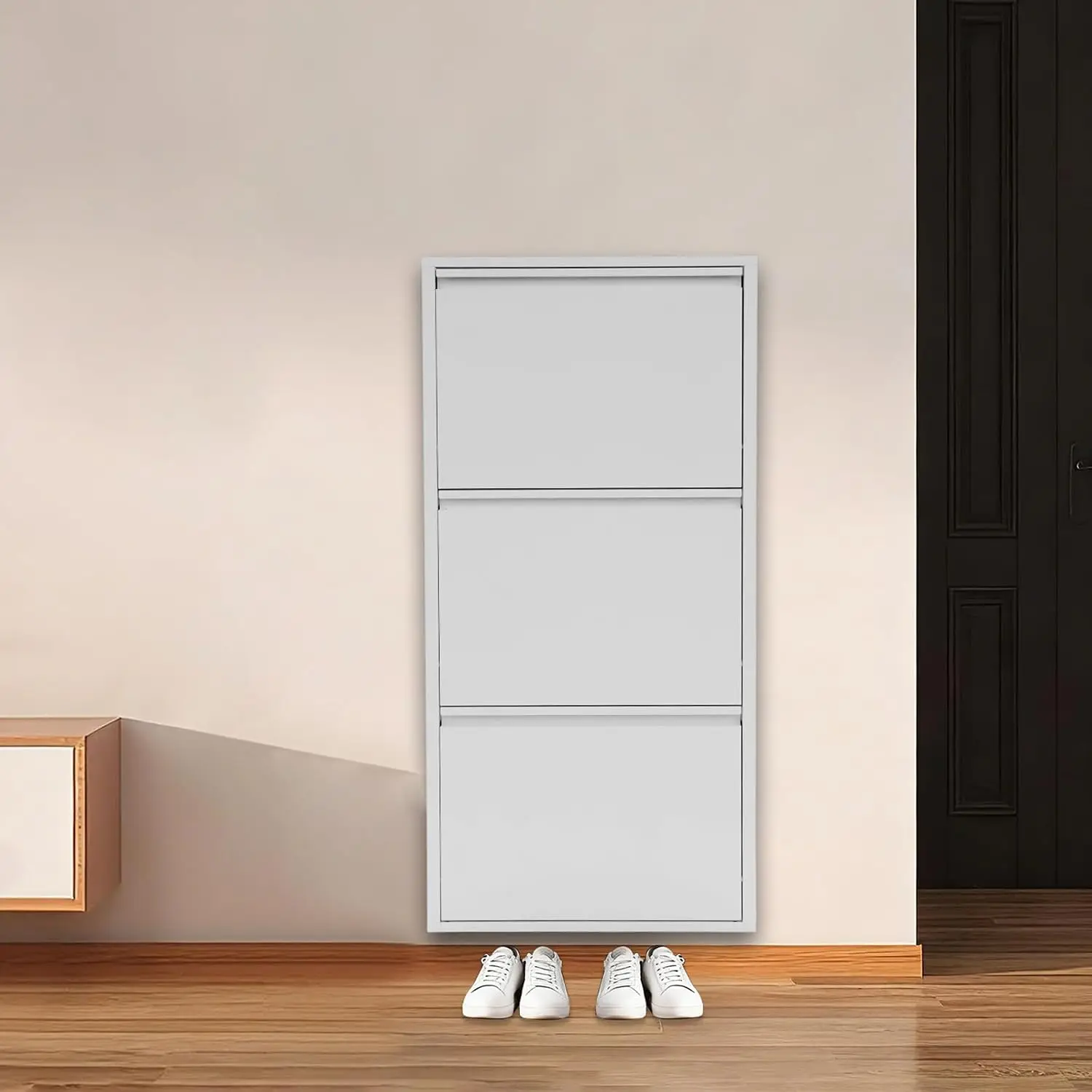 3-Tier Metal Shoe Storage Cabinet Wall Mounted Freestanding Quiet Damping Closing Holds 9 Pairs, Customized