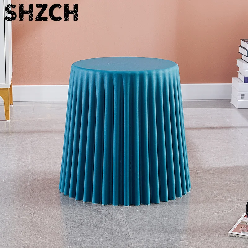 Nordic Creative Plastic Stool Thickened Household Plastic Chair Durable Round Step Stool Makeup Vanity Bench Living Room Ottoman