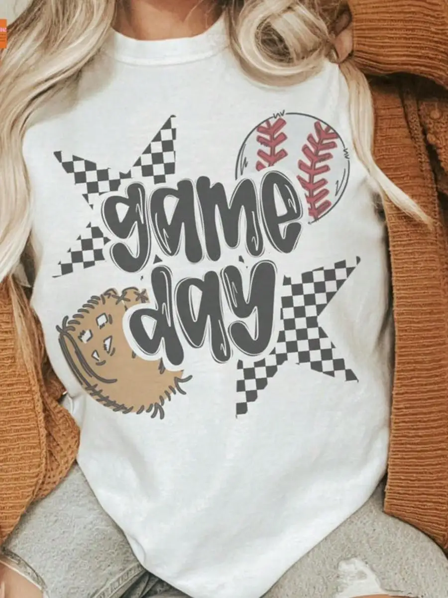 Baseball Game Day Mom T-Shirt Game Day T-Shirt _ Baseball Graphic Tee _ Checkered Star Sports Shirt