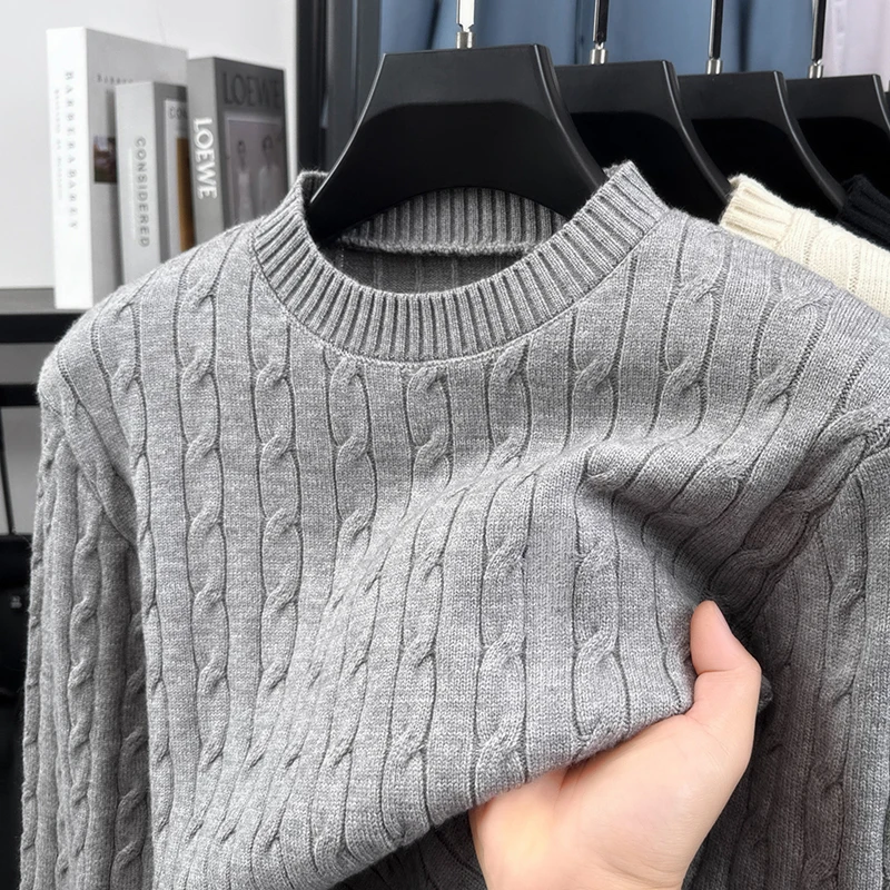 High Quality knitted jacquard sweater men's fashion round neck new soft comfort casual luxury autumn winter solid color pullover