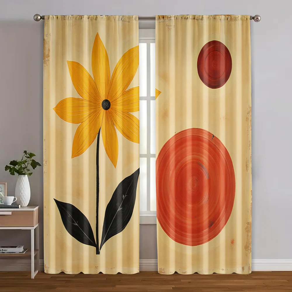 2pcs, Print Curtains Abstract Floral and Red Circle Machine Washable (without rod) Gifts Ldeal for Bedroom, Kitchen, Office &