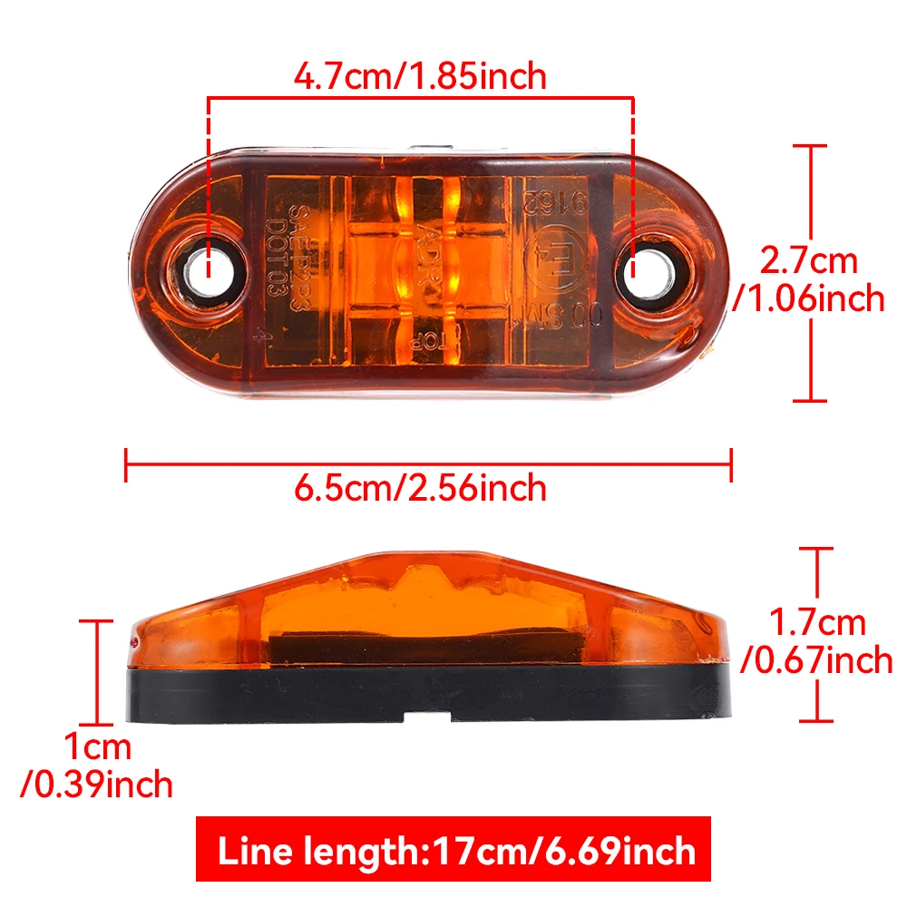 Feux de position latéraux à LED pour remorque, feux de position latéraux ovales, dégagement étanche, lumière iodée, rouge, orange, voitures, 12 V, 24V