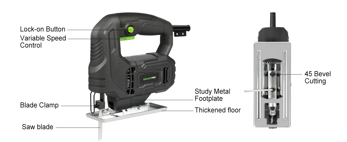 GALAX PRO Stichsäge 400W Leistungsstarker Motor Elektrische Säbelsäge 3000 U/min Einstellbar ±45° ° Abgeschrägter Schnitt für Tischler DIY Holzbearbeitung – Detail 5
