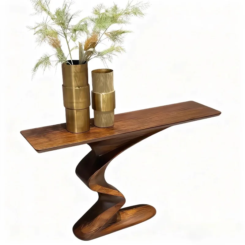 

All solid wood entrance table, special-shaped creative high-end strip case, entering the house against the wall