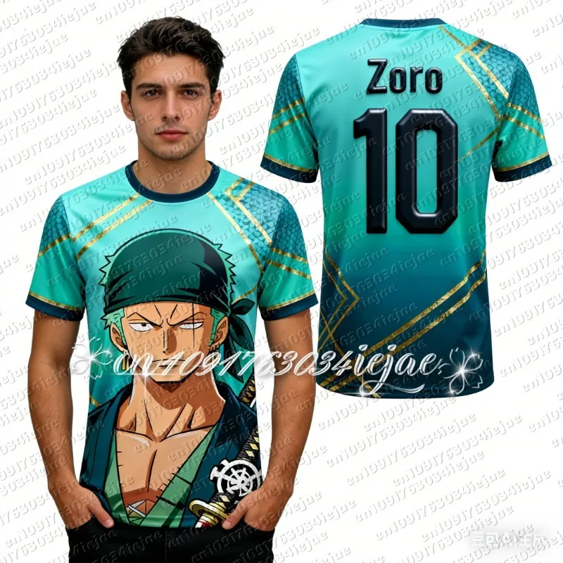 2026 One Piece Anime Luffy Zoro T-Shirt 3D Short-sleeved Football Men's Casual Cosplay Loose Kid Breathable Sports Jersey Gift