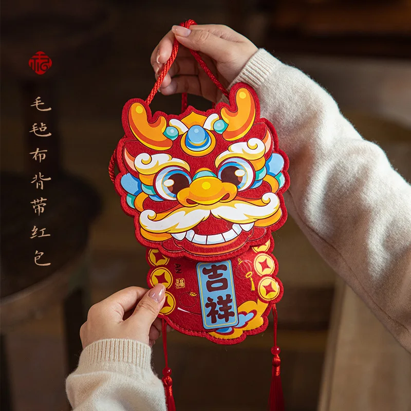 Red Envelope for Chinese New Year 2025 Kids Lucky Money Bag Chinese Hongbao Lunar Year Children Felt Hanging Bag Red Envelope