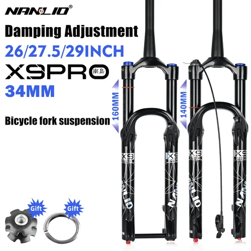 Imagen 2 del producto Nanlio X9 PRO horquillas de suspensión de bicicleta 34MM 26 27,5 ""29 pulgadas horquilla de bicicleta MTB amortiguación horquilla de Gas y aceite 140/160MM con casquillos de Metal