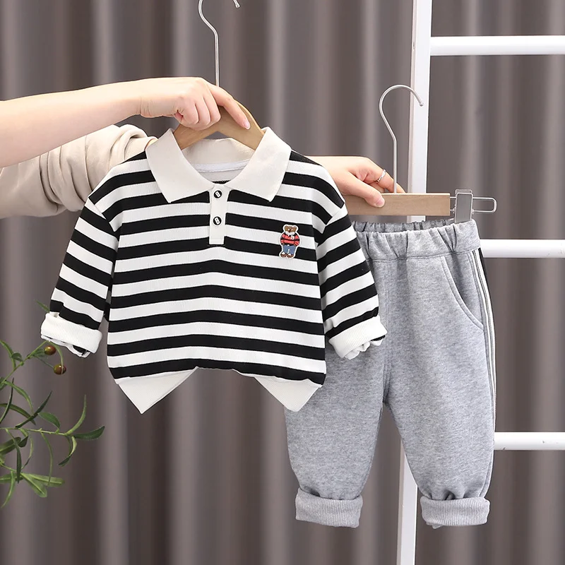 

Autumn Fashion Striped Bear Long Sleeve Pants Two-Piece Korean Long Sleeve Striped Clothes And PantsInfants And Toddlers Childre