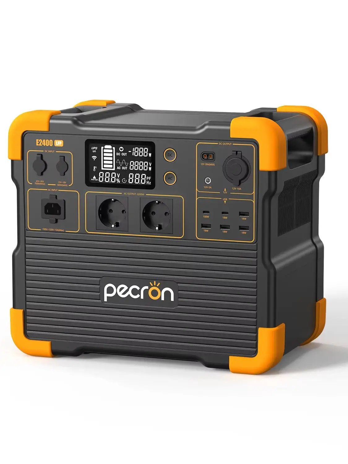 PECRON E2400 LFP Tragbare Powerstation 2400W 2048Wh LiFePO4 Solargenerator mit USV, erweiterbar auf 8192Wh, 1,6H Schnellladung, 800W Solareingang für Notfälle zu Hause, Camping, Wohnmobil,