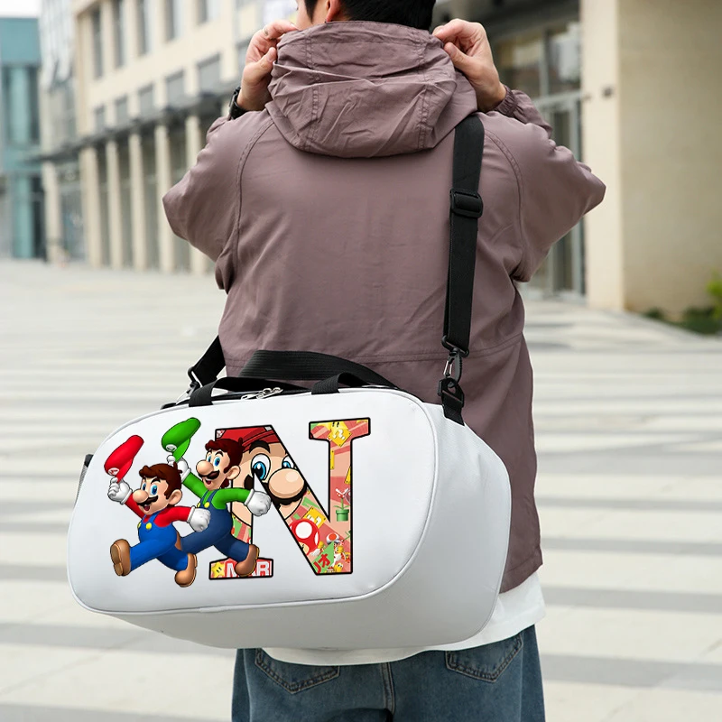 Super Mario Bro Letter A-Z Printing Luggage Bag Men Women Anime Fashion Portable Traveling Bags Male Female Fitness Yoga Pouch