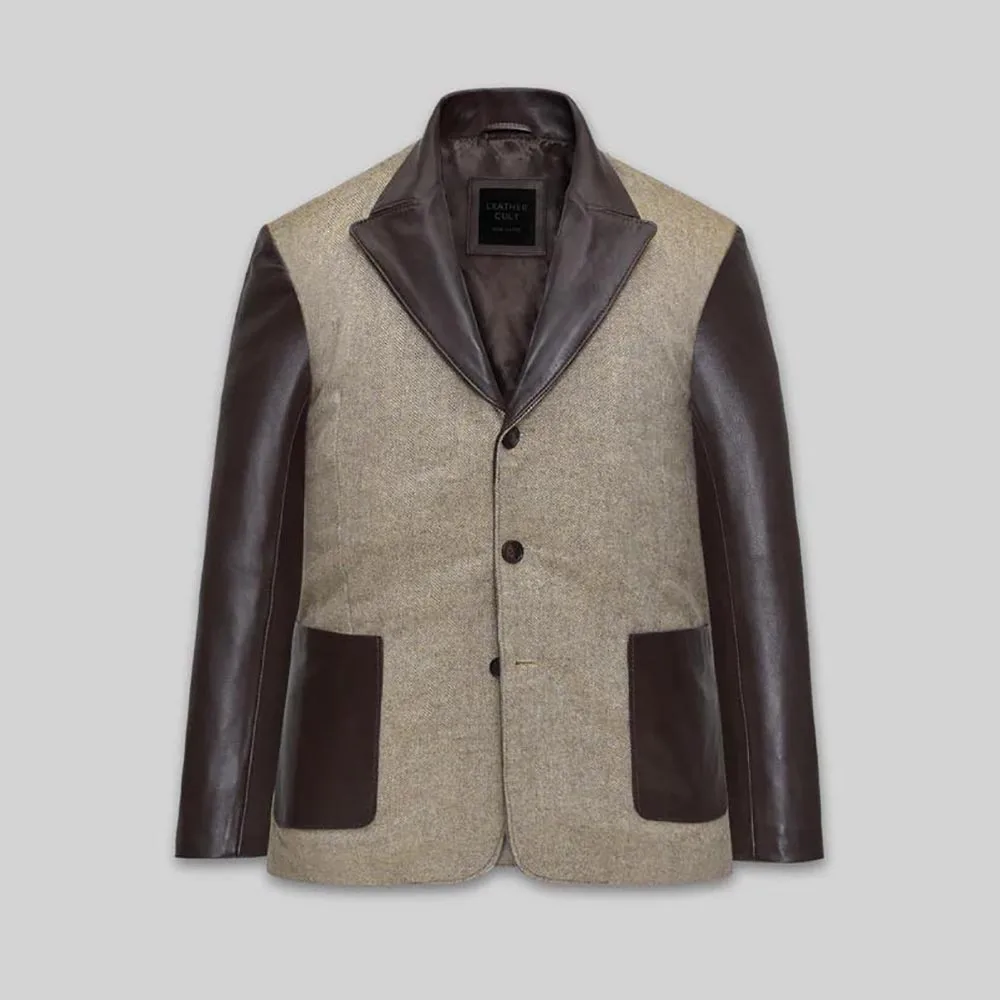 

Мужской винтажный пиджак из искусственной кожи, твидовый деловой пиджак с острым воротником, однобортный, из искусственной кожи, модная верхняя одежда