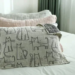 1 Pair Cotton Gauze Pillow Towel Decorative Cushion Cover Towel 50*70cm Japanese Cartoon Soft Comfortable Pillowcase Cover Towel