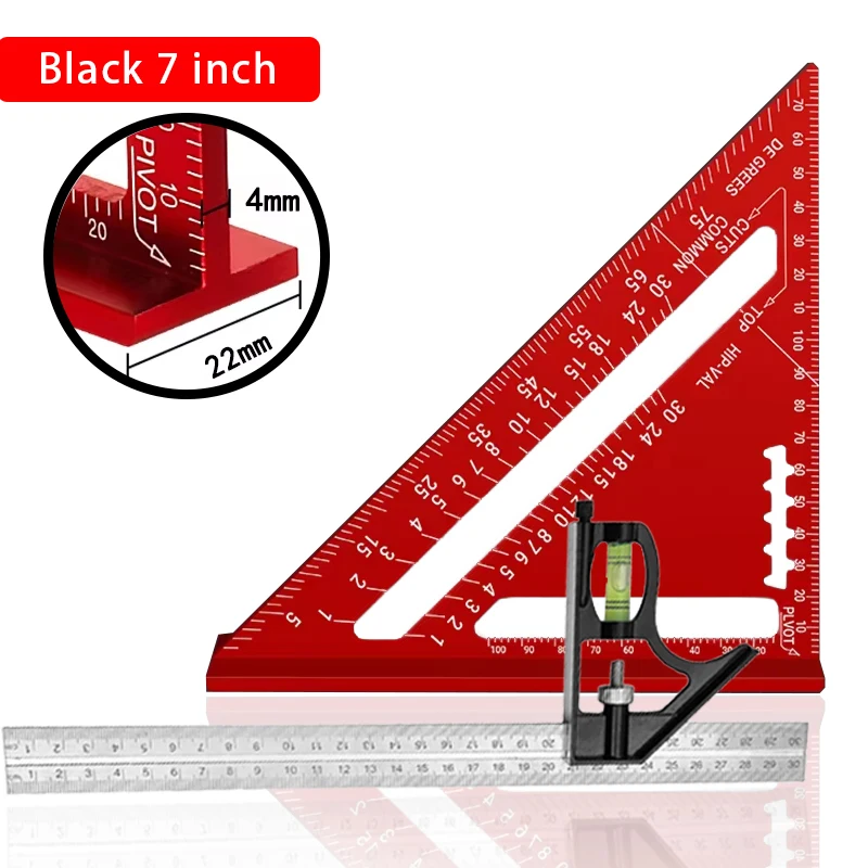 Premium-Spritzer-Quadrat- und kombiniertes Dreieck-Quadrat-Set, Holzbearbeitungsrahmen-Quadrat, Lineal und Winkelmesser-Werkzeugset – Detail 10