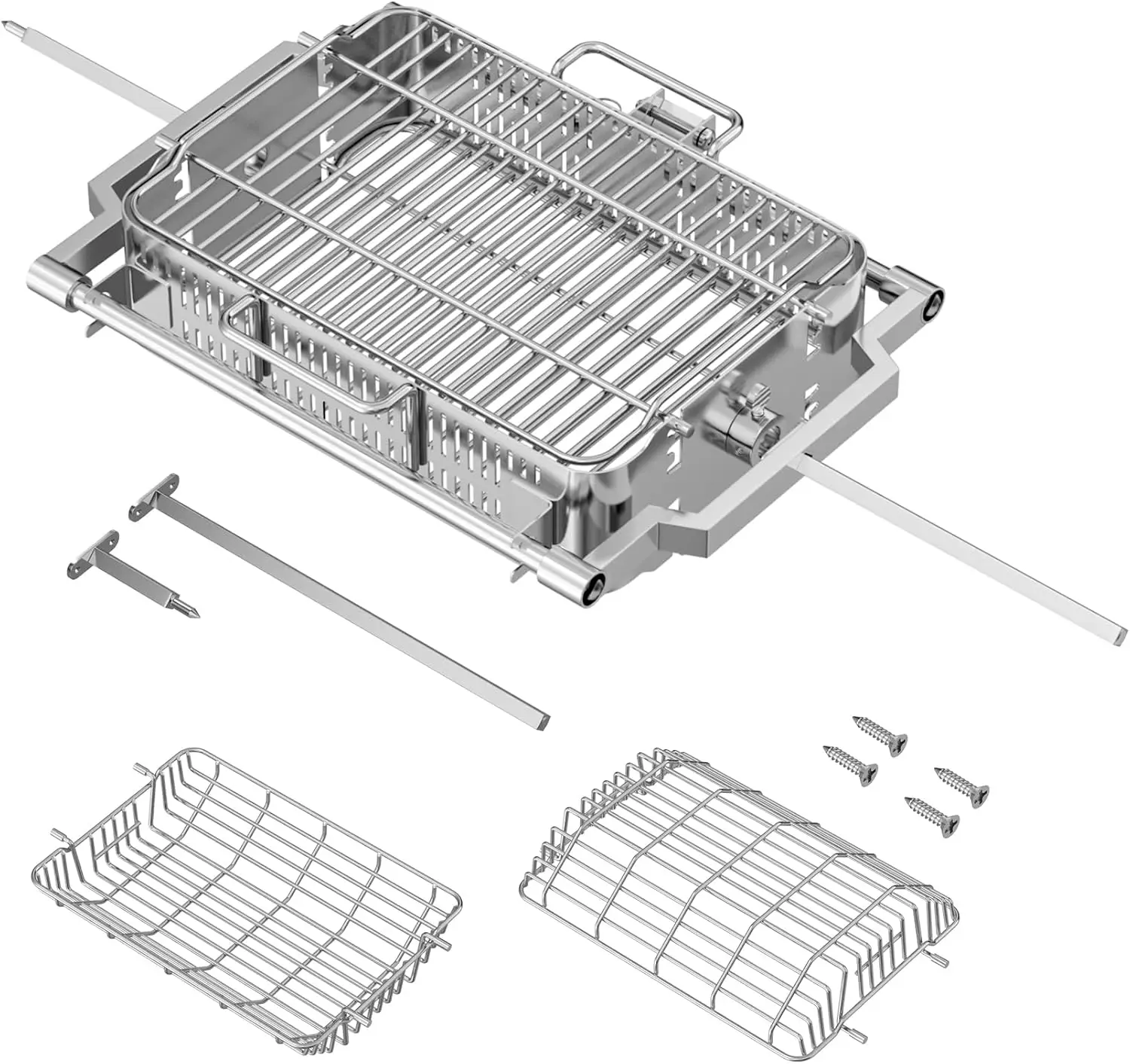 Kit for Kamado Joe JoeTisserie KJ155172022 Grill Accessories, Grill Flat and Tumbler Basket with Quick Connect Rod for Kamado Cl