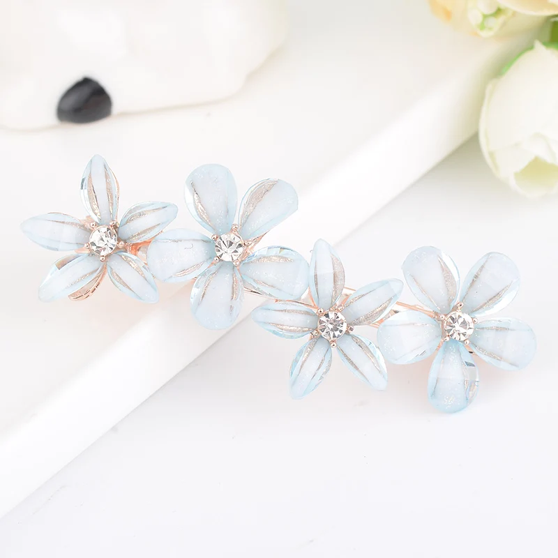 EASYA Elegant Rhinestone Flower Hairpin Barrettes Pins For Women Girls 3 Colors Metal Hair Clip Hairwear Ornaments Jewelry