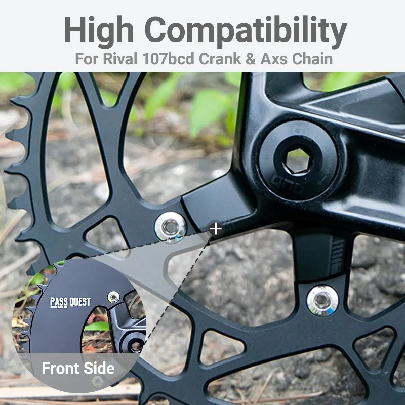 Звездочка PASS QUEST 107BCD для шатунов SRAM Rival 4 Bolt 1x AXS 12 скоростей круглая/овальная узкая/широкая