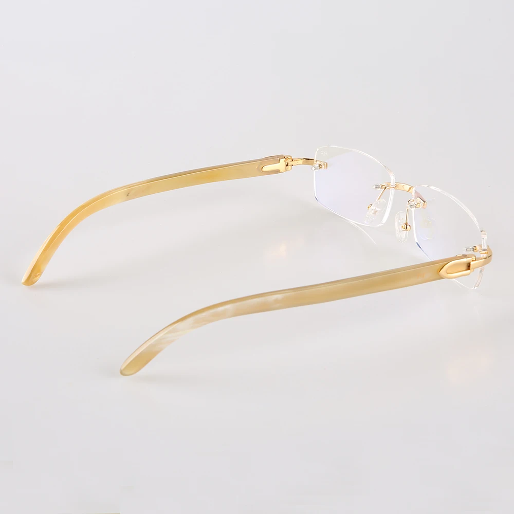 Eyeglass Frames Unique Square Rimless Handmade Honey Horn Prescription Man Glasses Frames Graduated Lenses Myopia Eyeglasses