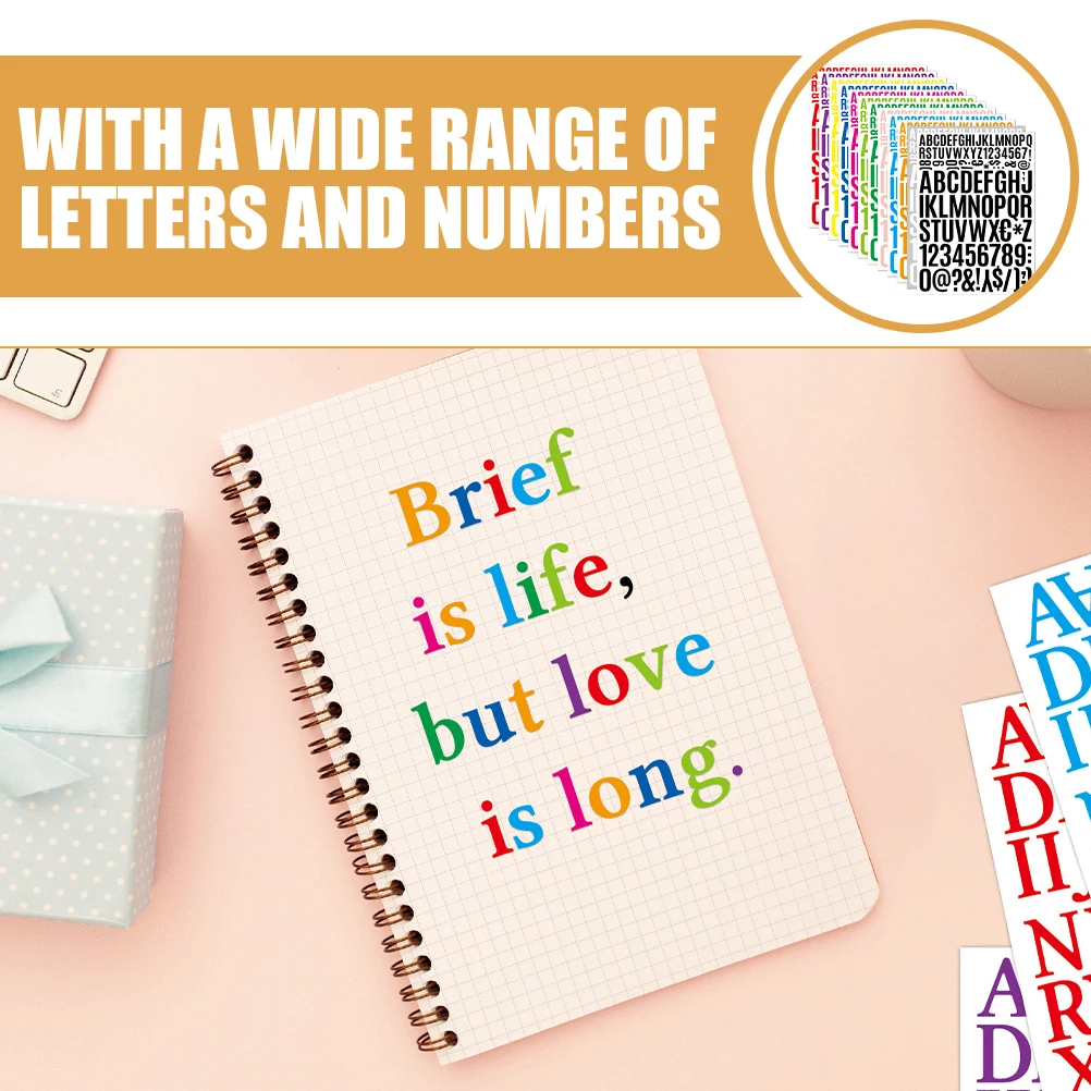 

12 Sheets Letter Number Stickers Waterproof DIY Scrapbooking Vinyl Decor Laptop Decals Crafting Project Supplies Handmade Sewing