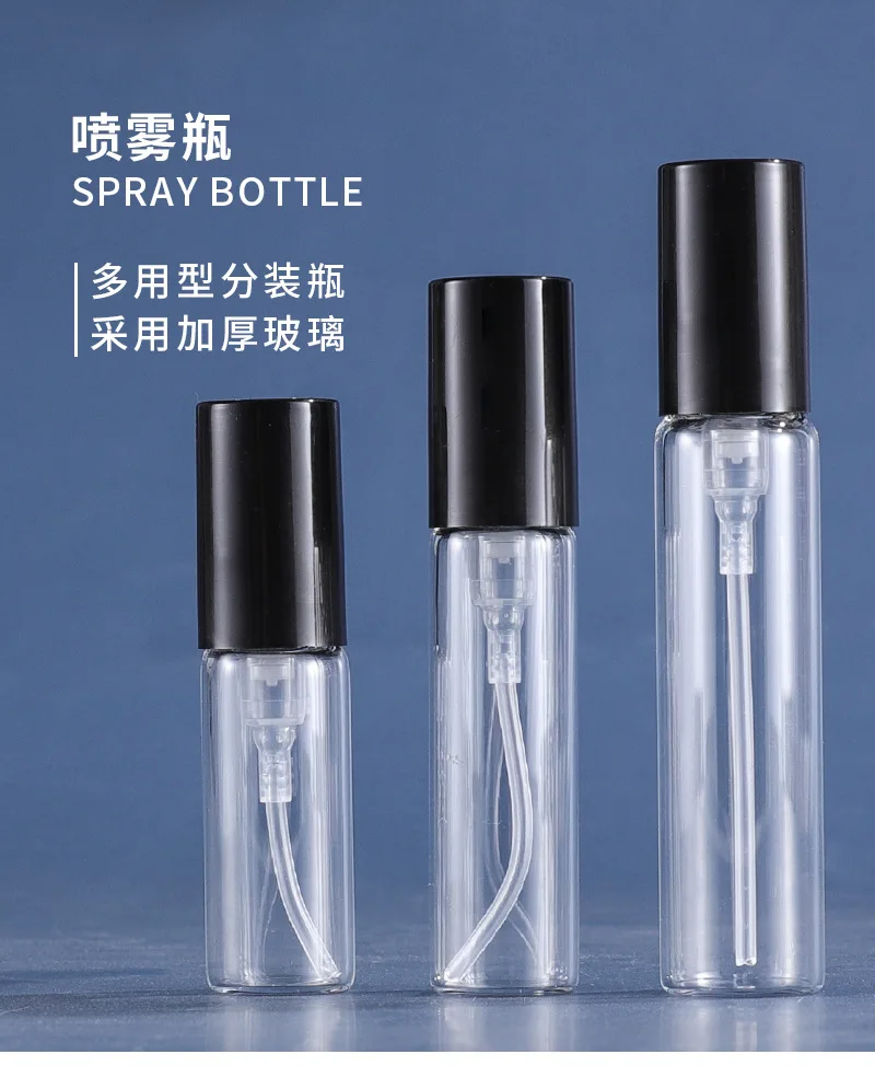 2ml 3ml niewidoczny wiosenny bagnet szklany buteleczki do perfum Mini czarna nakrętka rozpylacz butelka próbka z przezroczystego szkła