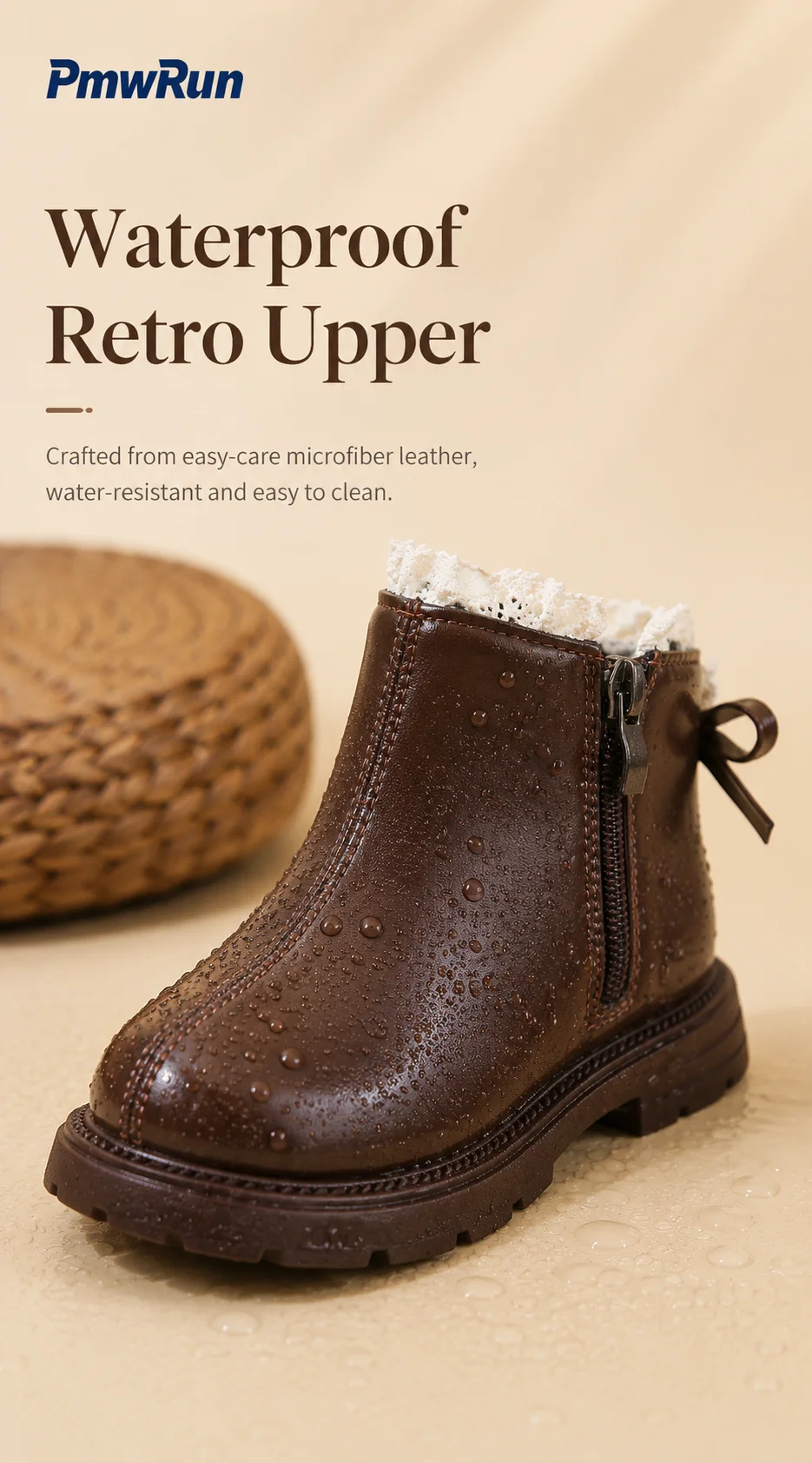 2026 Herbststiefel für Mädchen aus PU-Leder, wasserdichte Kinder-Freizeitstiefel, rutschfeste Prinzessinnen-Plateau-Stiefel, modische Stiefel – Detail 4
