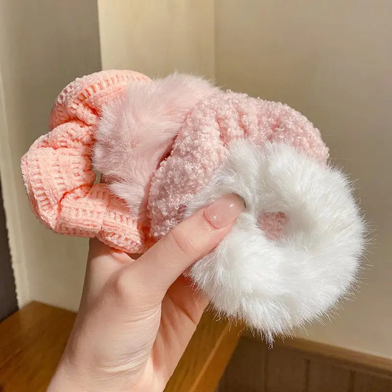 

7Pcs/LotFuzzy Hair Scrunchies Set Soft Plush Knit Elastic Hair Bands For Women Girls Ponytail Holder Hair Ties Hair Accessories