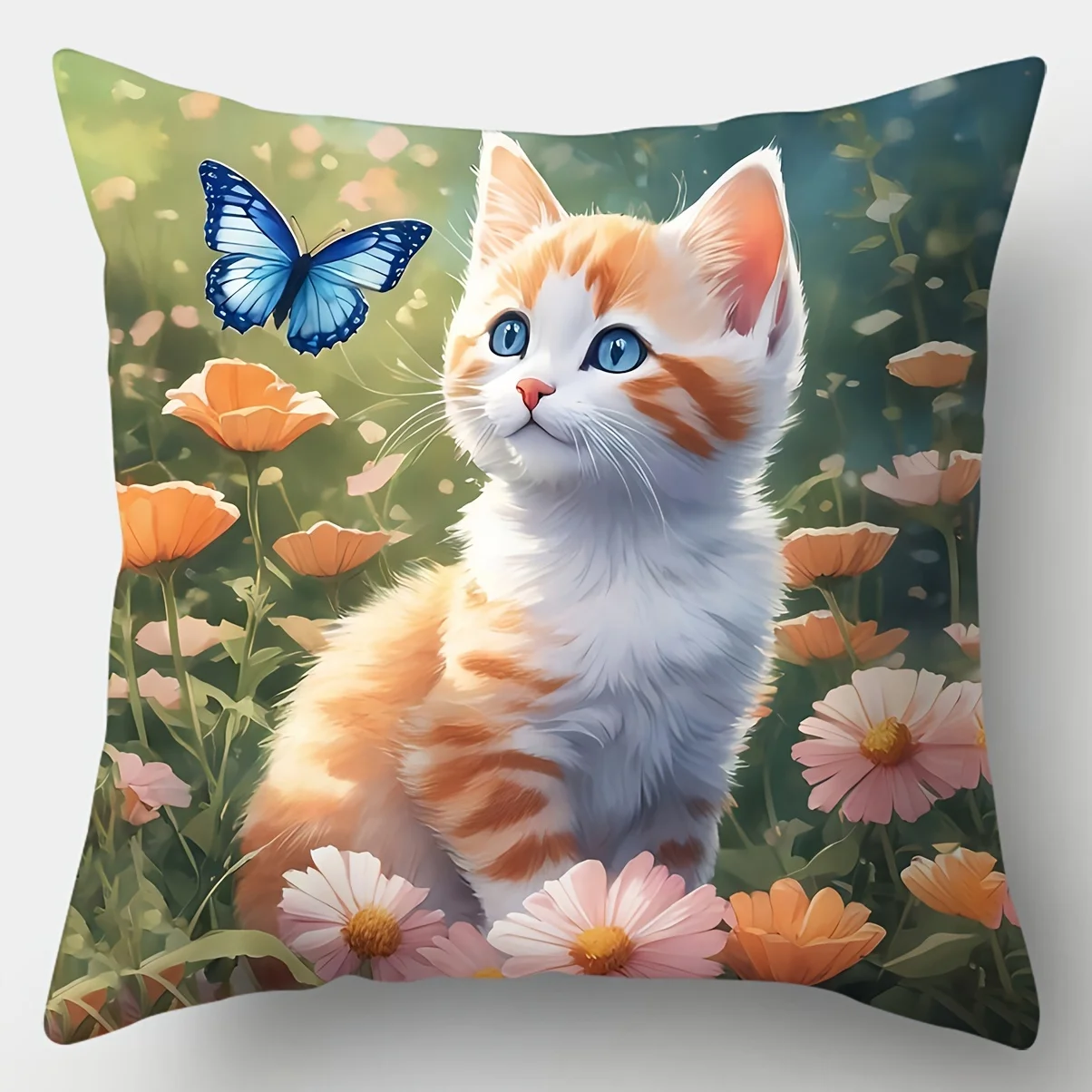 VIKAMA Adorable Cat Floral Cushion Cover Double-Sided Printed Living Room Sofa Cushion Cover Bedroom Pillowcase Home Decor